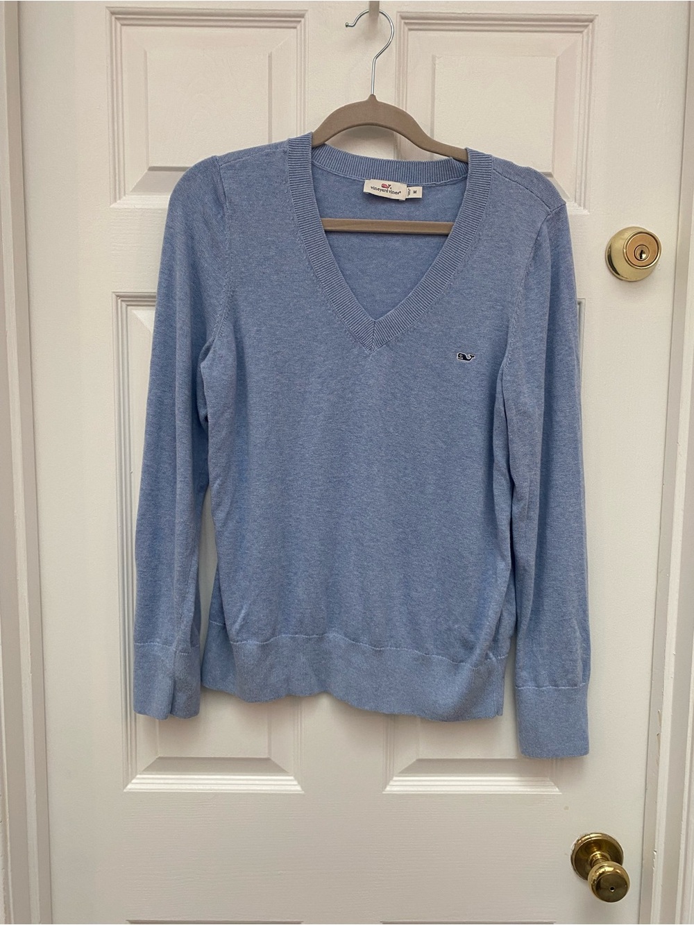 Vineyard Vines 100% Cotton Light Blue V-Neck Pullover Sweater - Medium